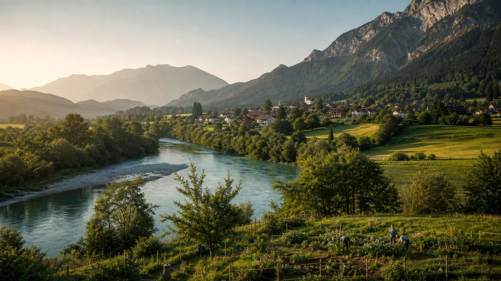 Habitants réunis autour d’une initiative locale dans un paysage naturel